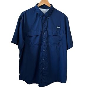 Ocean + Coast Men's Short Sleeve Front Button Fishing Shirt Blue Size L